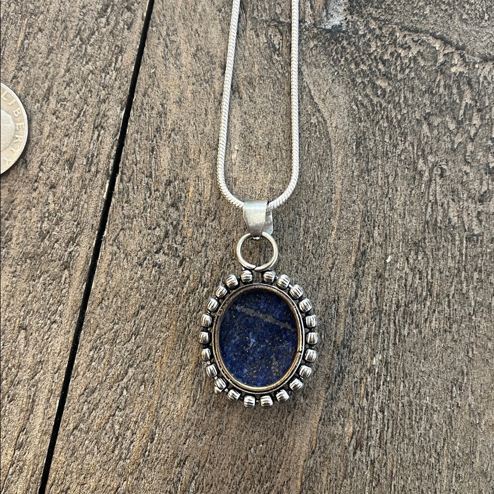 Sterling Silver Blue Lapis Pendant Necklace - Picture 3 of 5